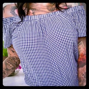 Mossimo blue gingham off the shoulders top